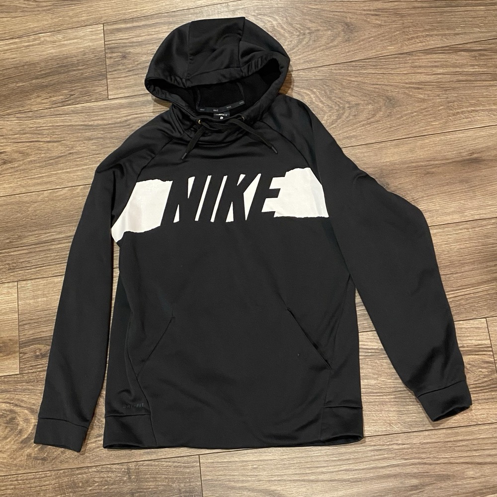 Nike Hoodie White On‎ Black Dri Fit Pullover Sweatshirt Nike Spell Out Sz Small